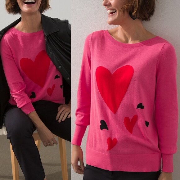 Chico's Sweaters - Chico’s Big Heart Pink Pullover Sweater Lightweight Jumper Plus Size XXL $90